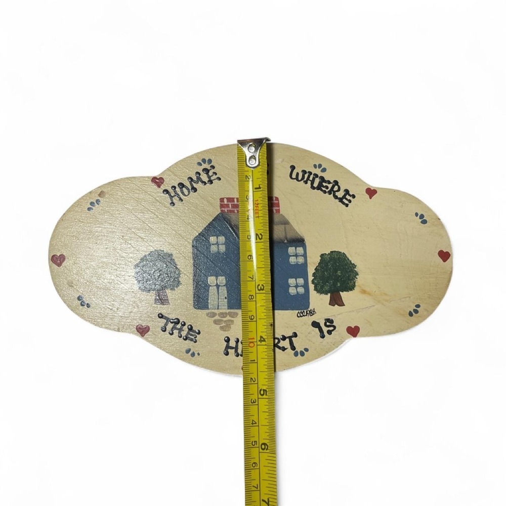 Vintage Cottagecore Home Is Where The Heart Is Handpainted Wood Wall Plaque Rare - Picture 3 of 8